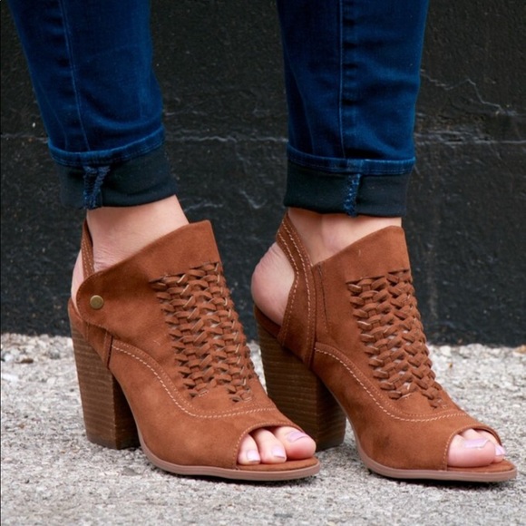 Woven Distressed Slingback Open Toe Bootie - Picture 5 of 6